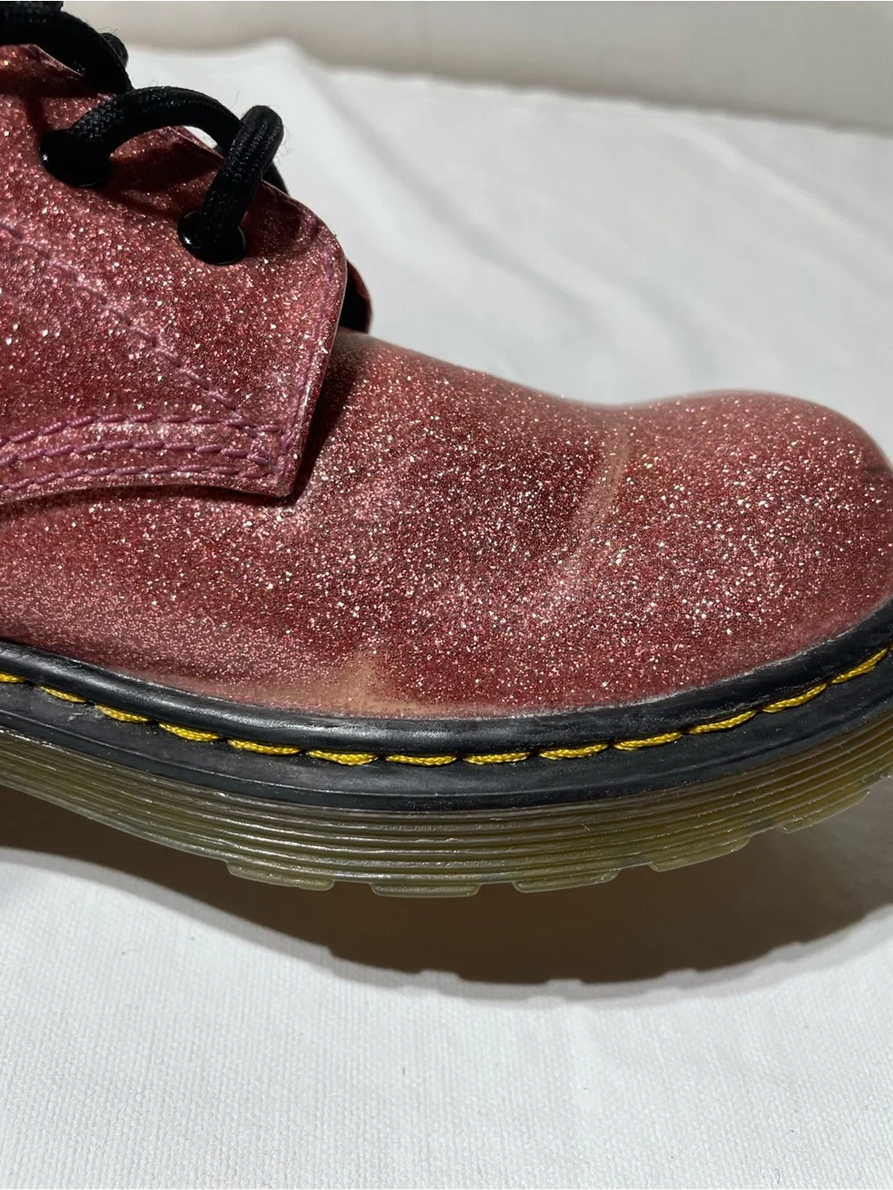 Girl's Dr Martens 1460 Junior Pink Glitter Lace Up Side Zip Combat Boots Size 5